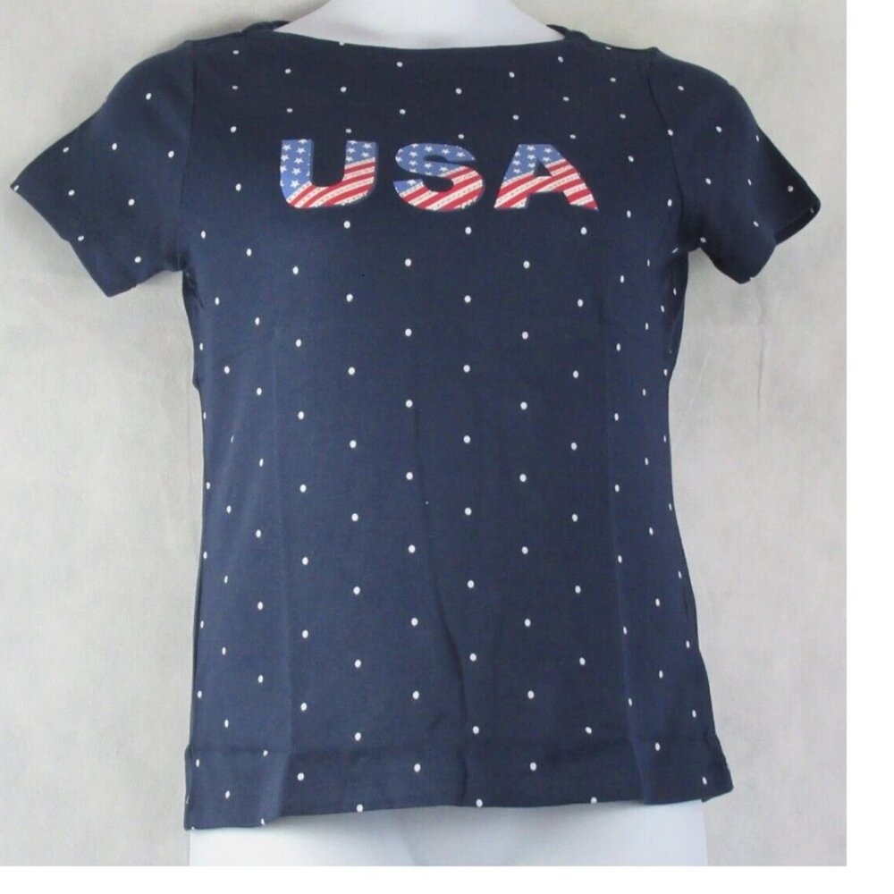 Karen Scott Women's Petite Short-Sleeve Boat Neck T-Shirt Top, Navy Blue USA, PM